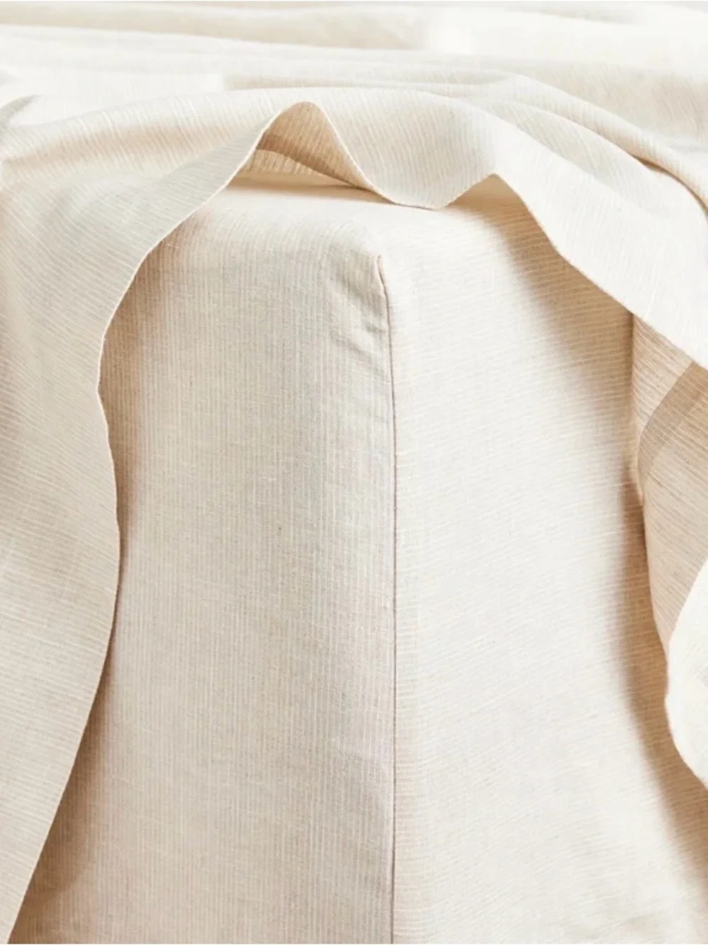 Bed Threads 100% Flax Linen Fitted Sheet - King - Oatmeal & White Stripes